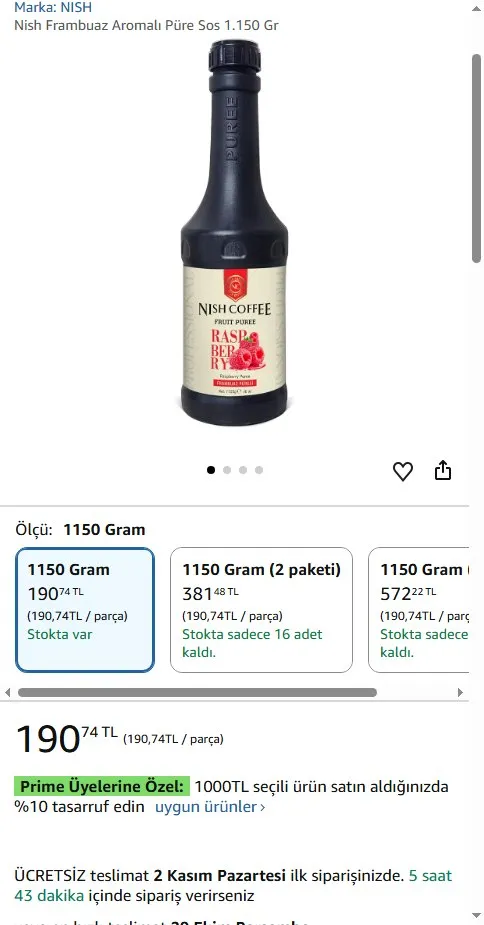 Nish Frambuaz Aromalı Püre Sos 1.150 Gr