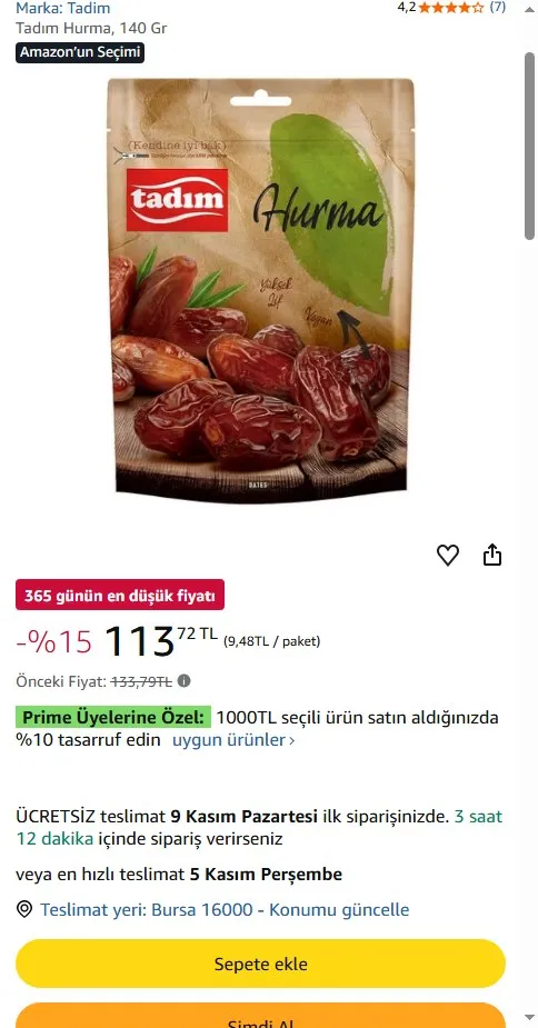 Tadım Hurma, 140 Gr