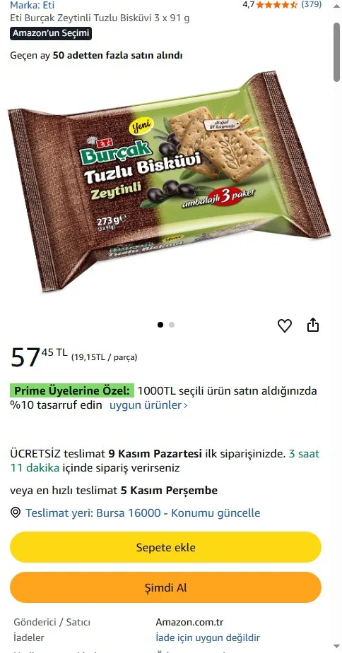 Eti Burçak Zeytinli Tuzlu Bisküvi 3 x 91 g