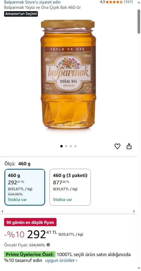 Balparmak Yayla ve Ova Çiçek Balı 460 Gr