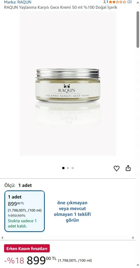 RAQUN Yaşlanma Karşıtı Gece Kremi 50 ml %100 Doğal İçerik