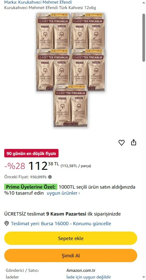 Kurukahveci Mehmet Efendi Türk Kahvesi 12x6g