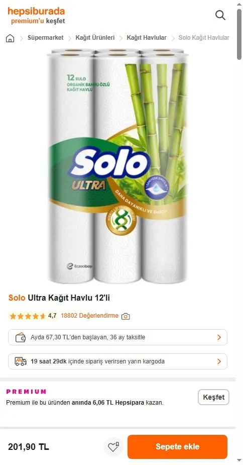 Solo Ultra Kağıt Havlu 12'li