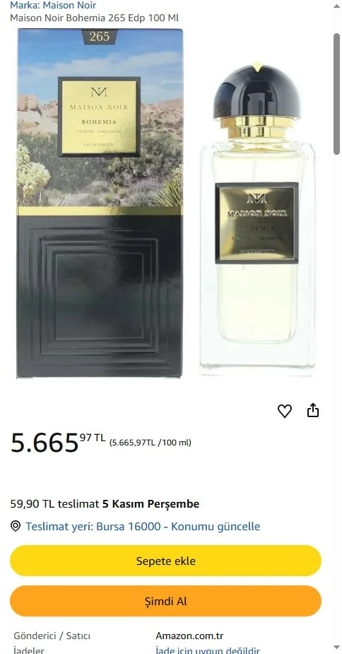 Maison Noir Bohemia 265 Edp 100 Ml