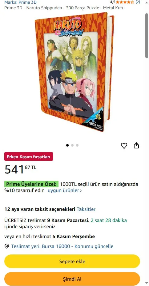 Prime 3D - Naruto Shippuden - 300 Parça Puzzle - Metal Kutu