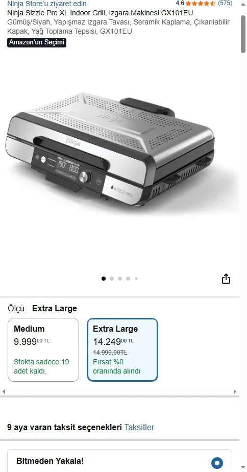 Ninja Sizzle Pro XL Indoor Grill, Izgara Makinesi GX101EU