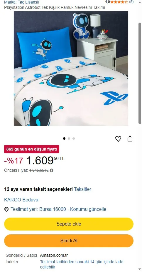 Playstation Astrobot Tek Kişilik Pamuk Nevresim Takımı