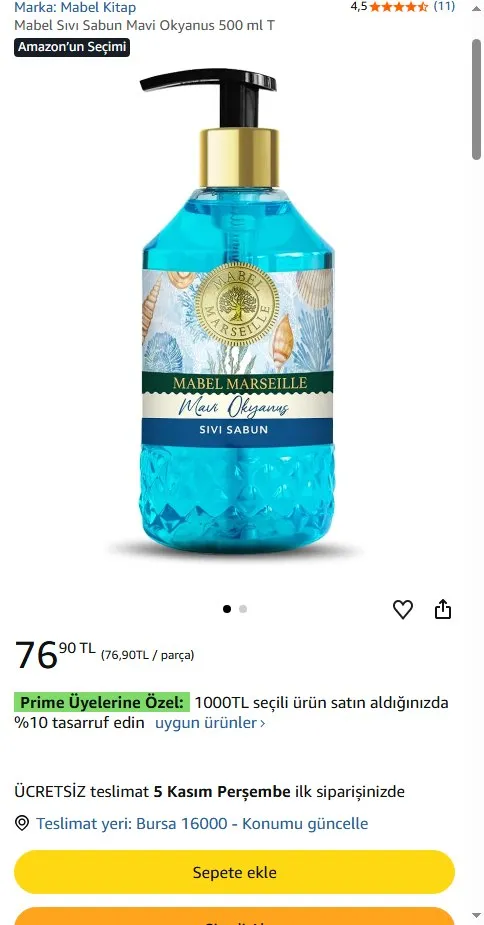 Mabel Sıvı Sabun Mavi Okyanus 500 ml T