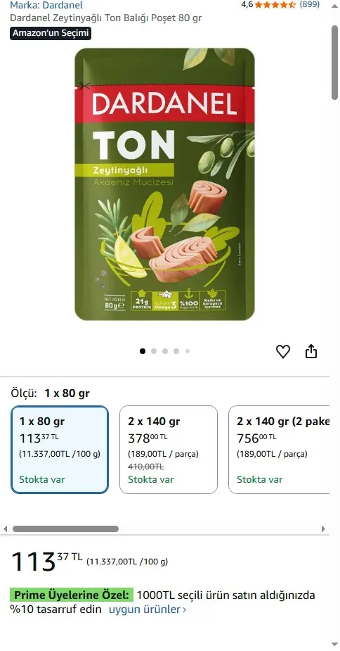 Dardanel Zeytinyağlı Ton Balığı Poşet 80 gr