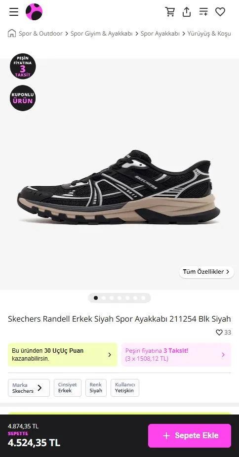 Skechers Randell Erkek Siyah Spor Ayakkabı 211254 Blk Siyah