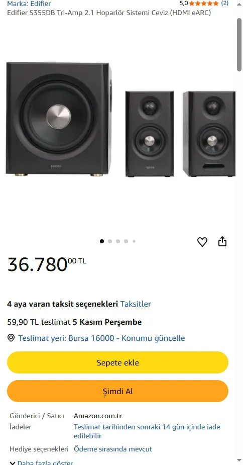 Edifier S355DB Tri-Amp 2.1 Hoparlör Sistemi Ceviz (HDMI eARC)