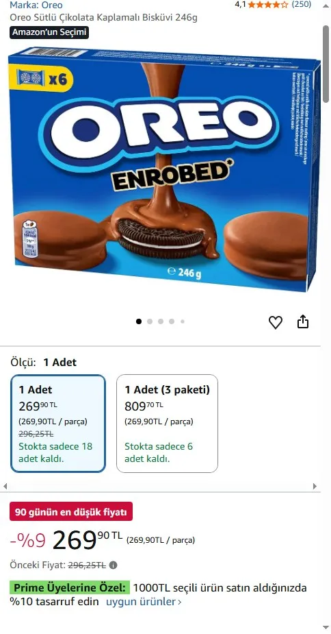 Oreo Sütlü Çikolata Kaplamalı Bisküvi 246g