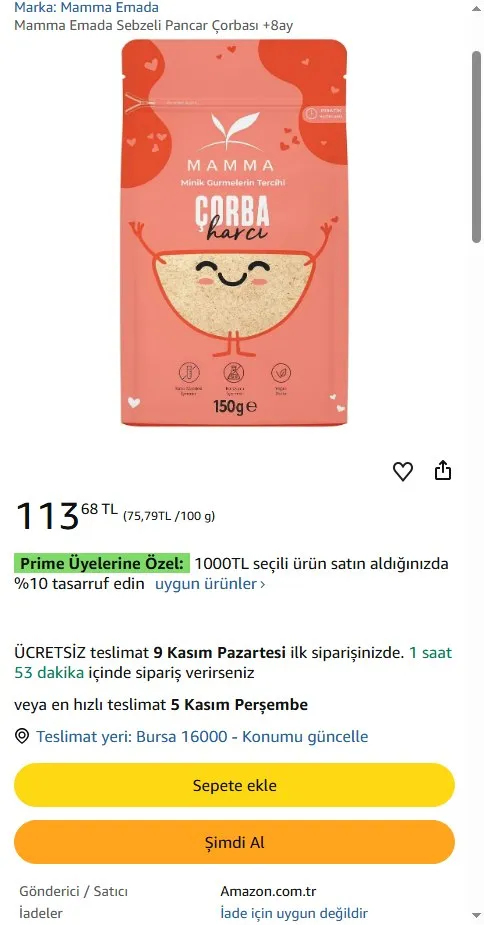 Mamma Emada Sebzeli Pancar Çorbası +8ay