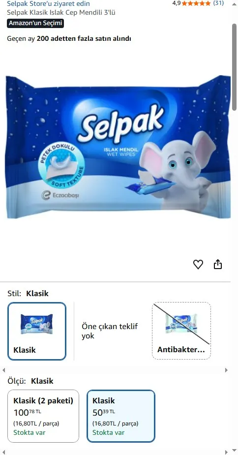 Selpak Klasik Islak Cep Mendili 3'lü
