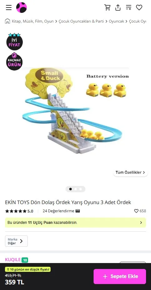 EKİN TOYS Dön Dolaş Ördek Yarış Oyunu 3 Adet Ördek