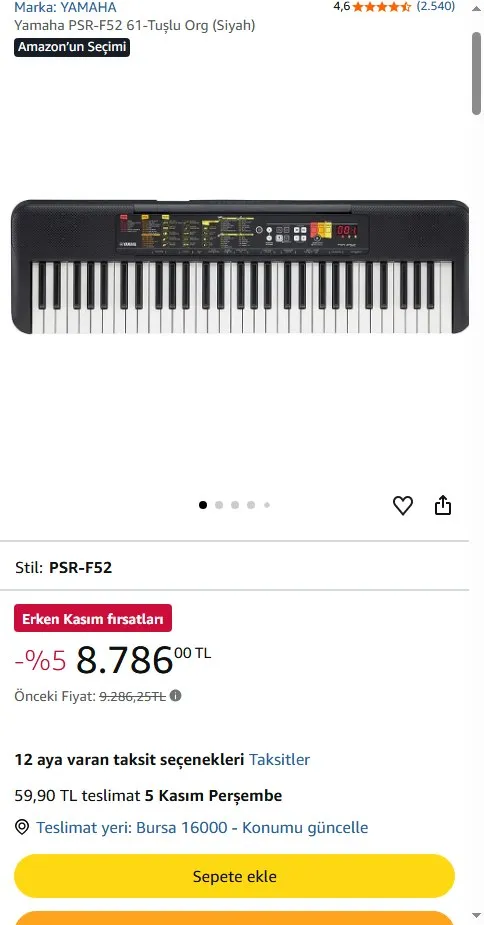 Yamaha PSR-F52 61-Tuşlu Org (Siyah)
