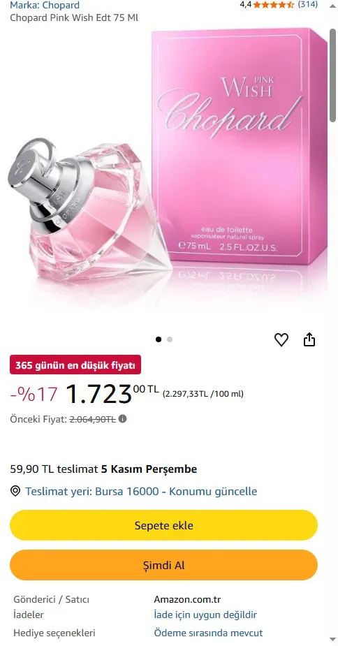 Chopard Pink Wish Edt 75 Ml