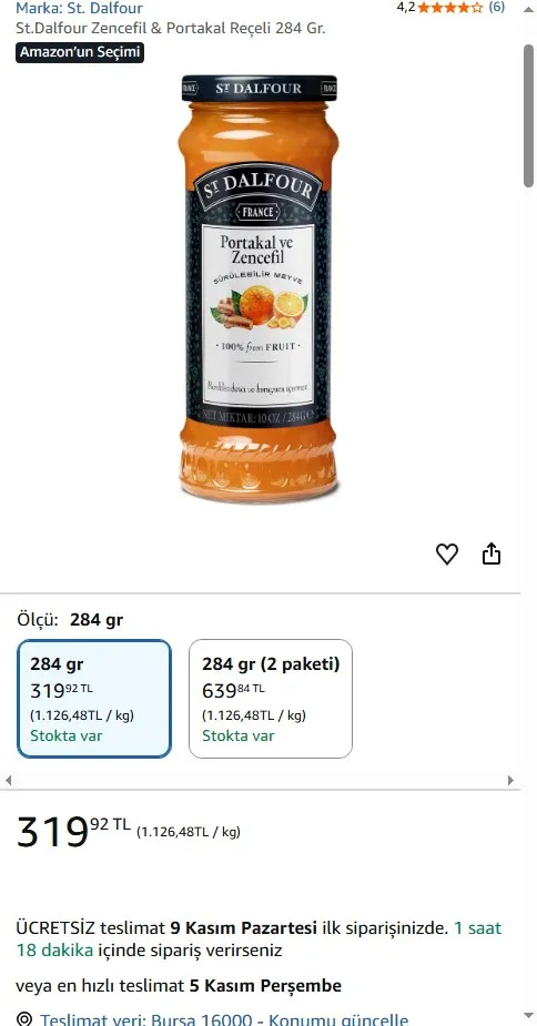 St.Dalfour Zencefil & Portakal Reçeli 284 Gr.