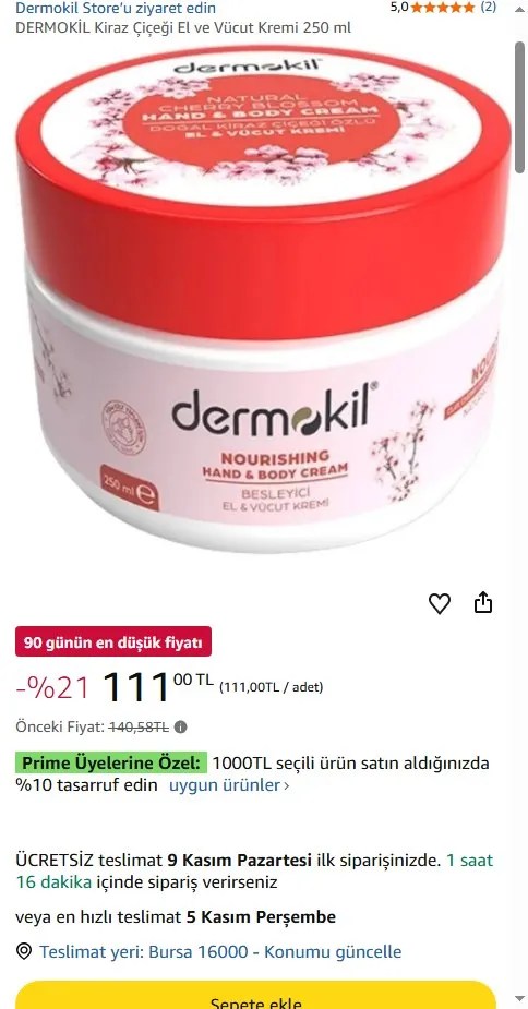 DERMOKİL Kiraz Çiçeği El ve Vücut Kremi 250 ml