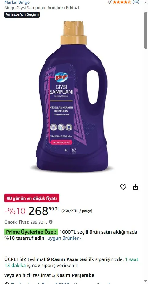 Bingo Giysi Şampuanı Arındırıcı Etki 4 L