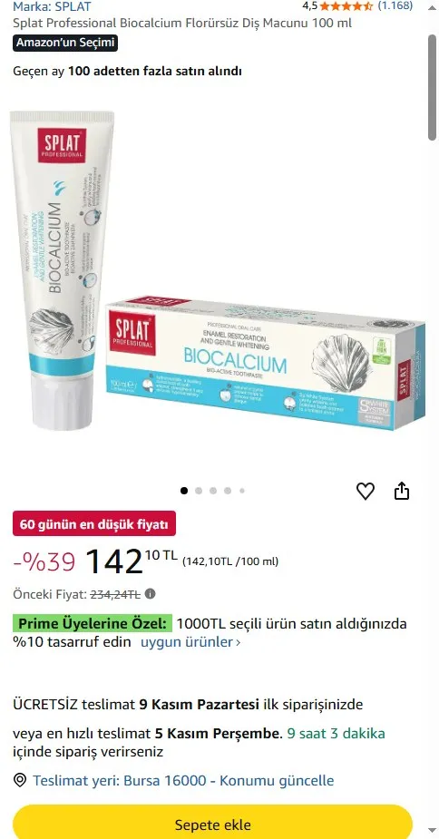 Splat Professional Biocalcium Florürsüz Diş Macunu 100 ml