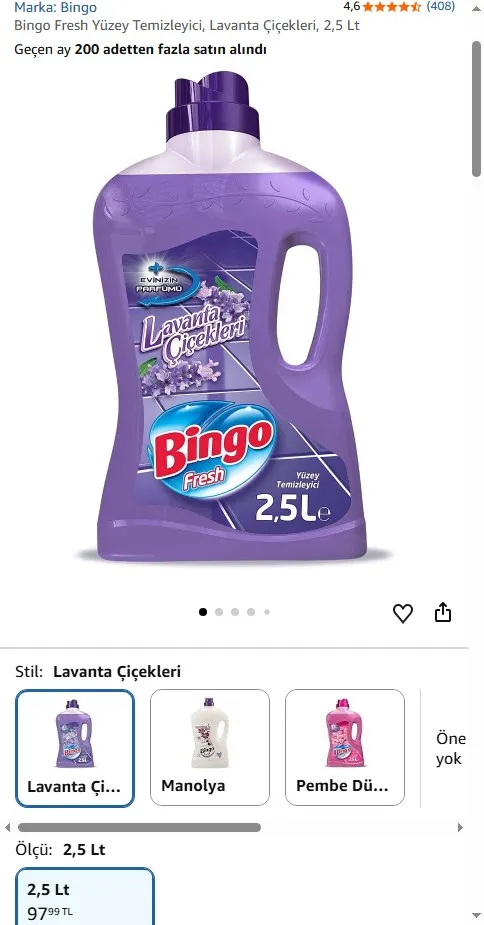 Bingo Fresh Yüzey Temizleyici, Lavanta Çiçekleri, 2,5 Lt