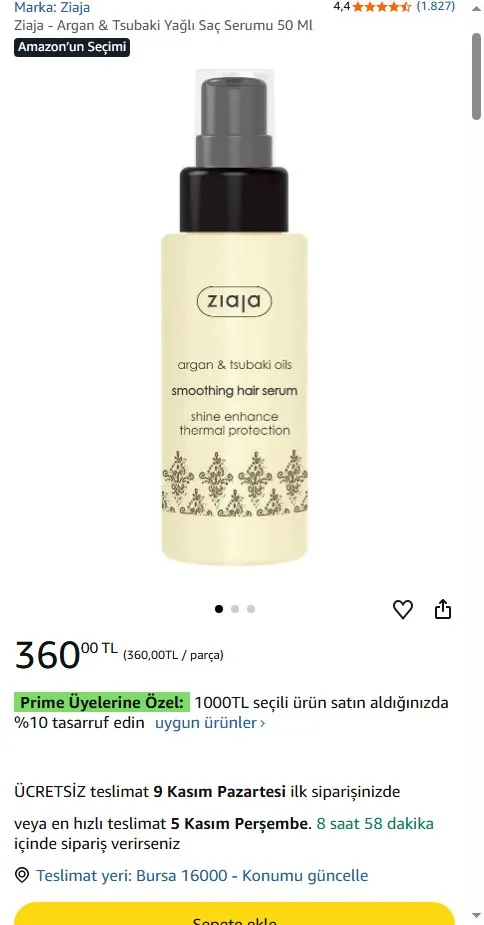 Ziaja - Argan & Tsubaki Yağlı Saç Serumu 50 Ml