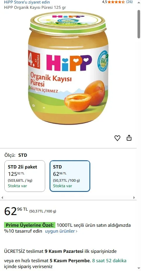 HiPP Organik Kayısı Püresi 125 gr