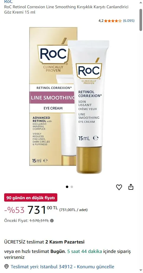 RoC Retinol Correxion Line Smoothing Kırışıklık Karşıtı Canlandirici Göz Kremi 15 ml