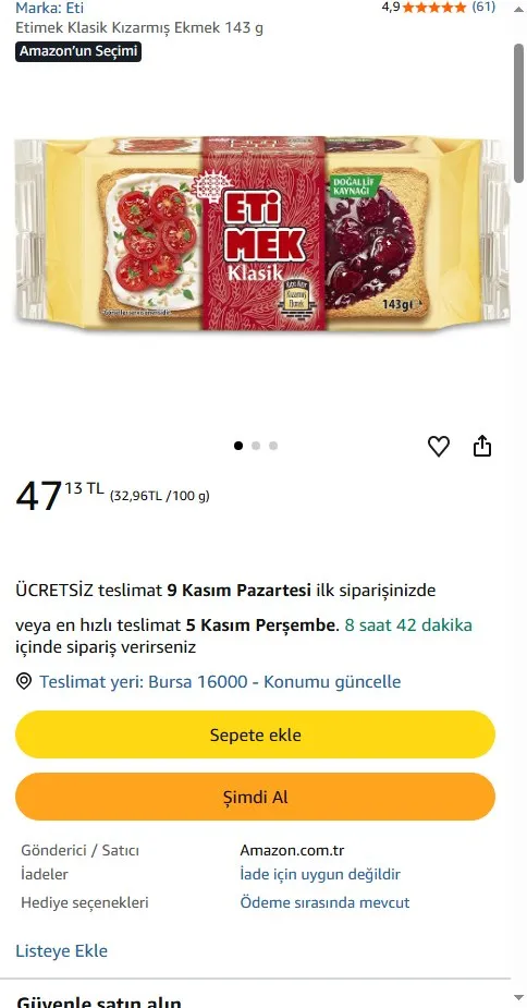 Etimek Klasik Kızarmış Ekmek 143 g