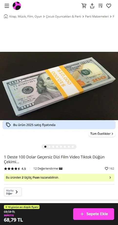 1 Deste 100 Dolar Geçersiz Dizi Film Video Tiktok Düğün Çekimi...