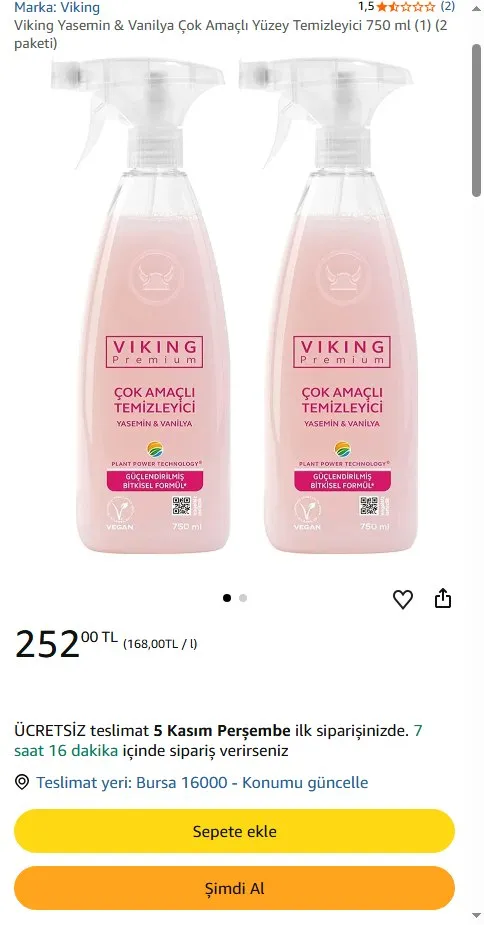 Viking Yasemin & Vanilya Çok Amaçlı Yüzey Temizleyici 750 ml (1) (2 paketi)