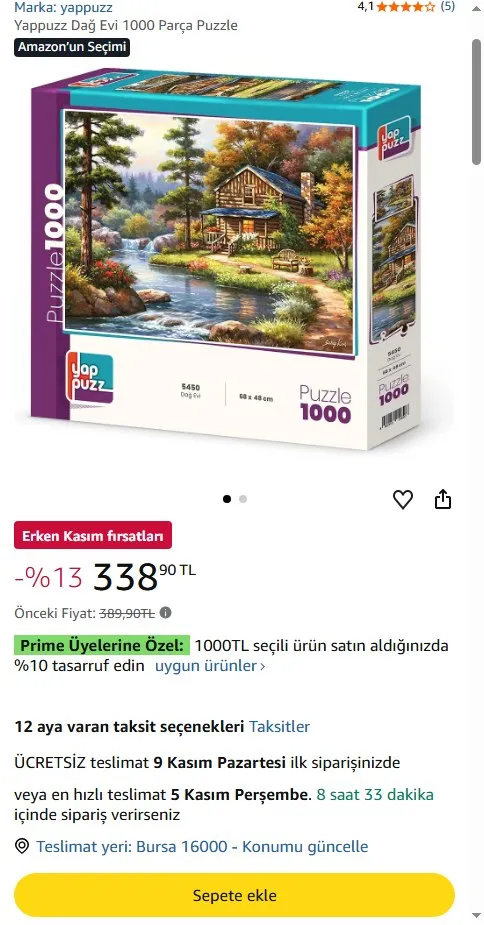 Yappuzz Dağ Evi 1000 Parça Puzzle