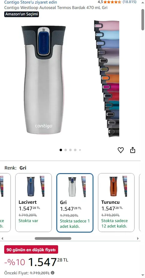 Contigo Westloop Autoseal Termos Bardak 470 mL Gri