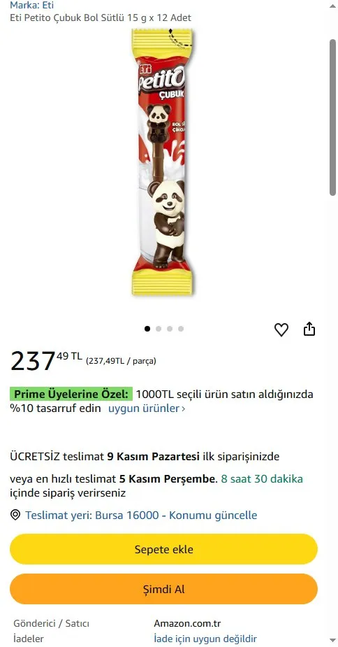 Eti Petito Çubuk Bol Sütlü 15 g x 12 Adet