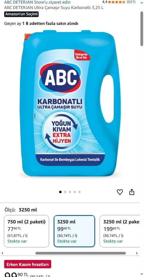 ABC DETERJAN Ultra Çamaşır Suyu Karbonatlı 3,25 L