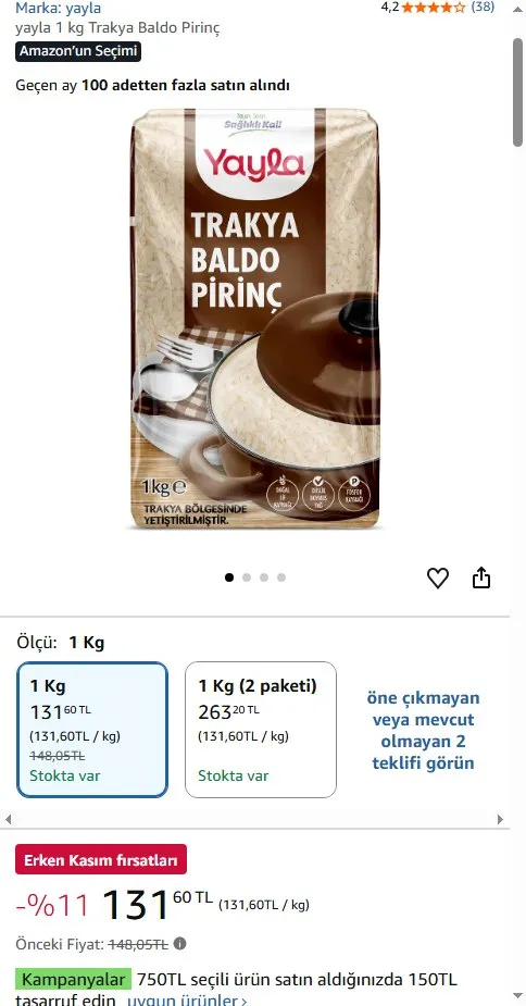 yayla 1 kg Trakya Baldo Pirinç