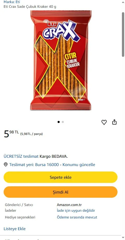 Eti Crax Sade Çubuk Kraker 40 g