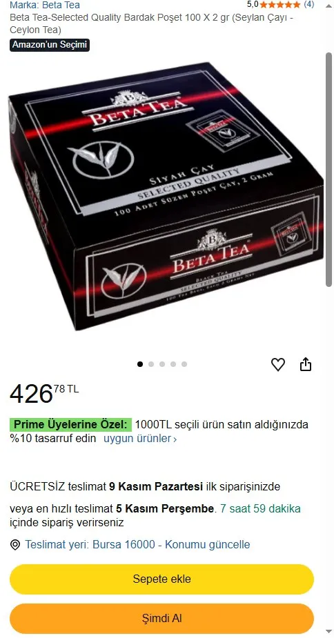 Beta Tea-Selected Quality Bardak Poşet 100 X 2 gr (Seylan Çayı - Ceylon Tea)