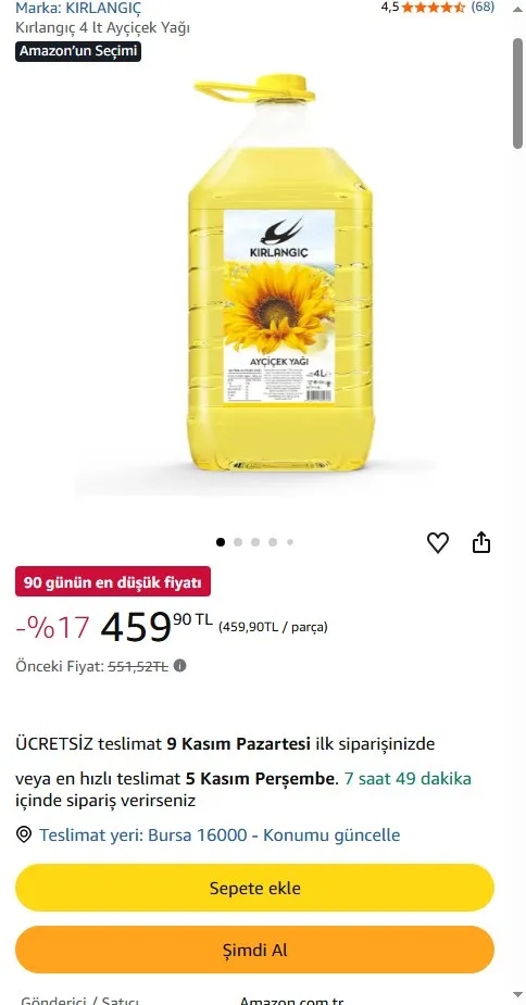 Kırlangıç 4 lt Ayçiçek Yağı
