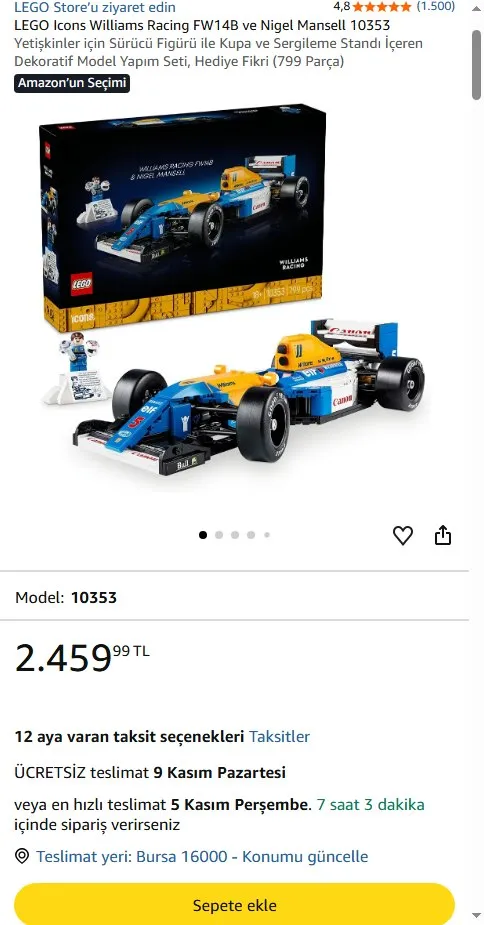 LEGO Icons Williams Racing FW14B ve Nigel Mansell 10353