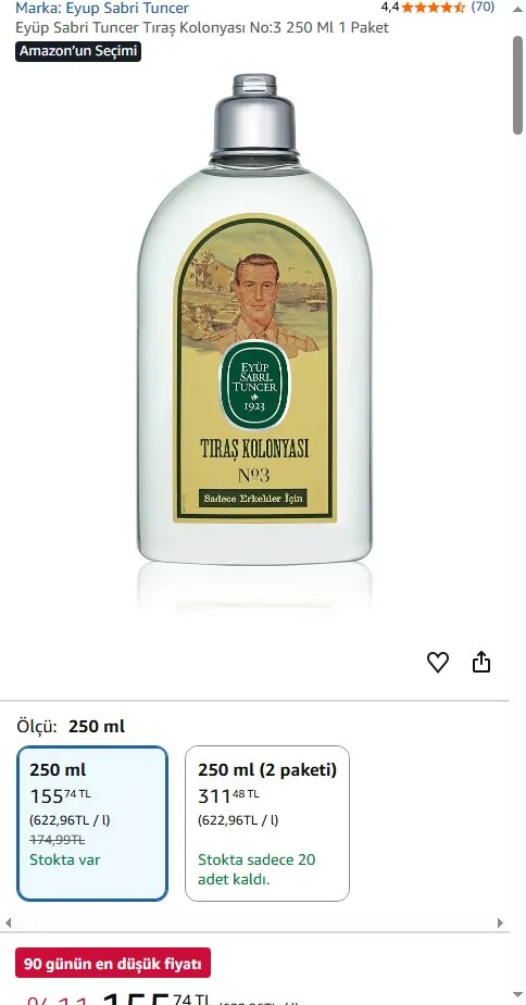 Eyüp Sabri Tuncer Tıraş Kolonyası No:3 250 Ml 1 Paket
