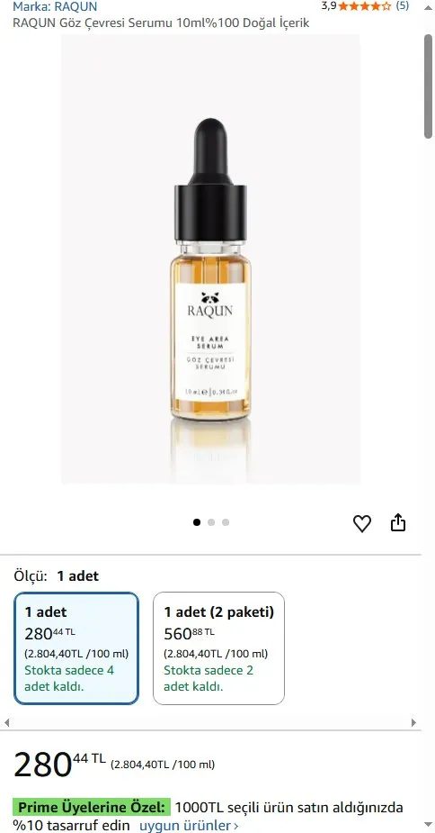 RAQUN Göz Çevresi Serumu 10ml%100 Doğal İçerik