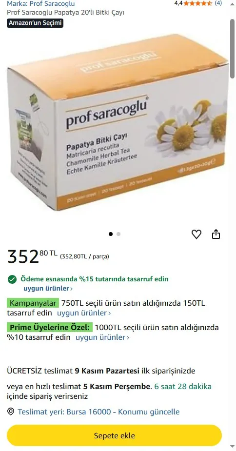 Prof Saracoglu Papatya 20'li Bitki Çayı