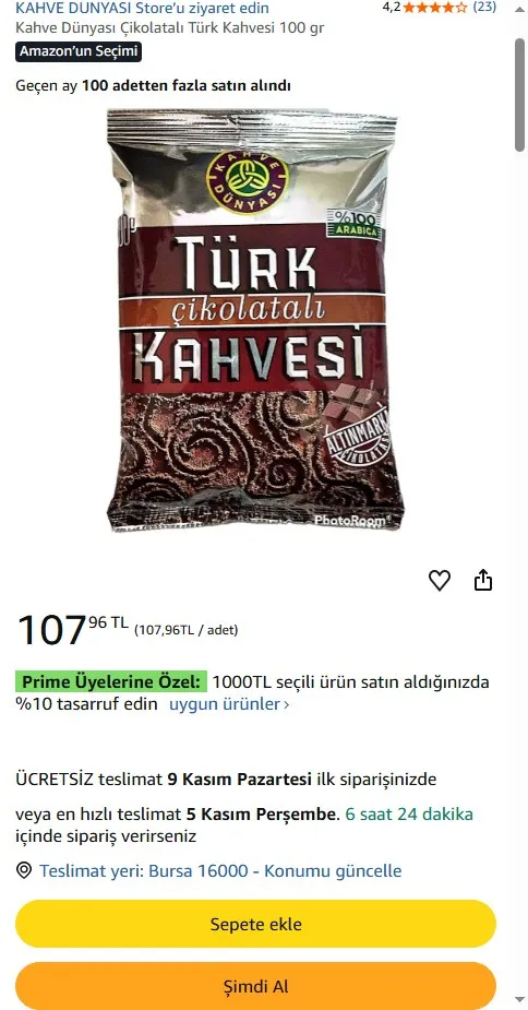 Kahve Dünyası Çikolatalı Türk Kahvesi 100 gr