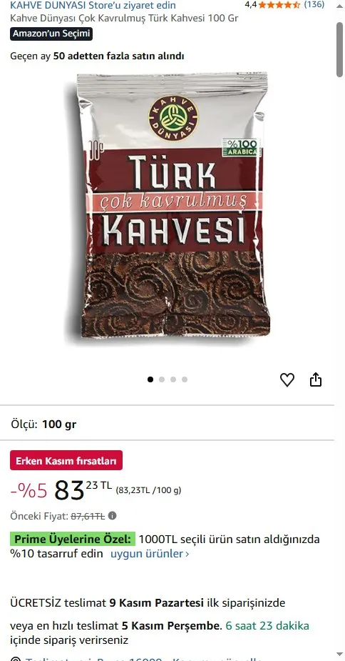 Kahve Dünyası Çok Kavrulmuş Türk Kahvesi 100 Gr