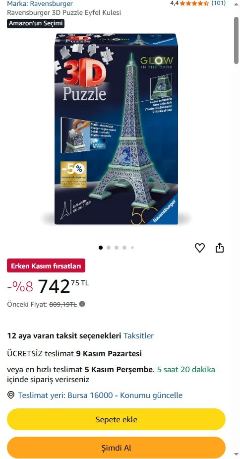 Ravensburger 3D Puzzle Eyfel Kulesi