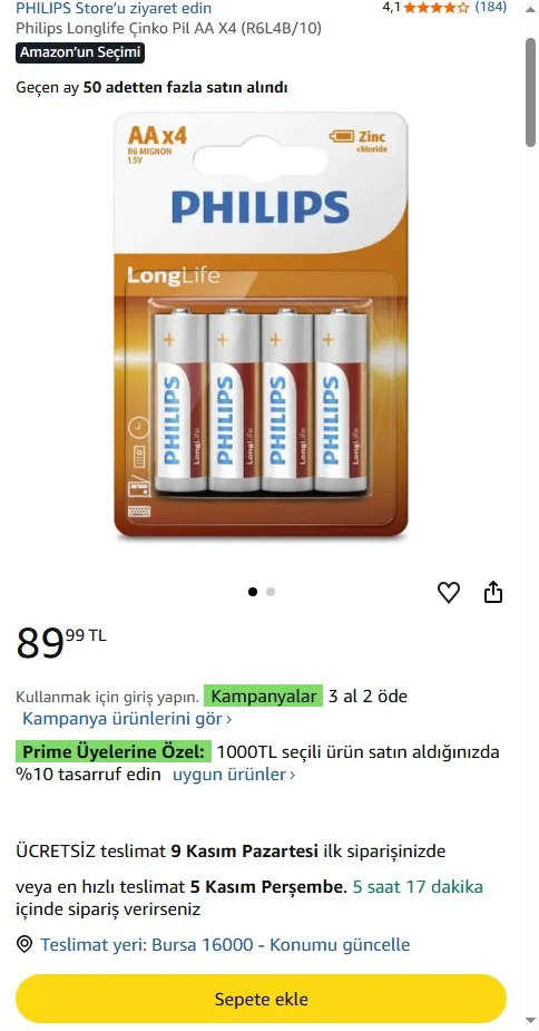 Philips Longlife Çinko Pil AA X4 (R6L4B/10)