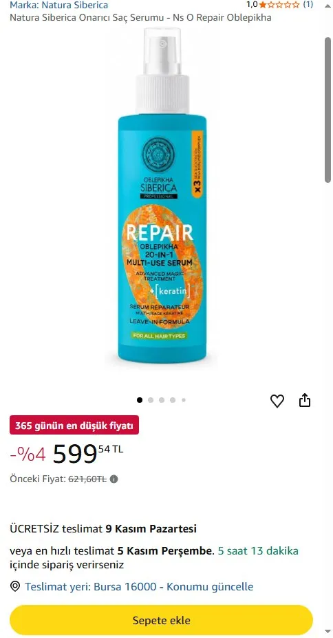 Natura Siberica Onarıcı Saç Serumu - Ns O Repair Oblepikha