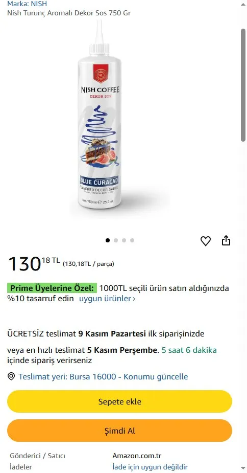 Nish Turunç Aromalı Dekor Sos 750 Gr